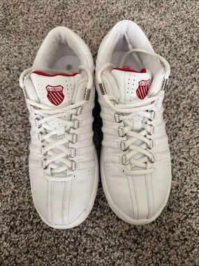 K-Swiss White Sneakers with Red Shield Accent